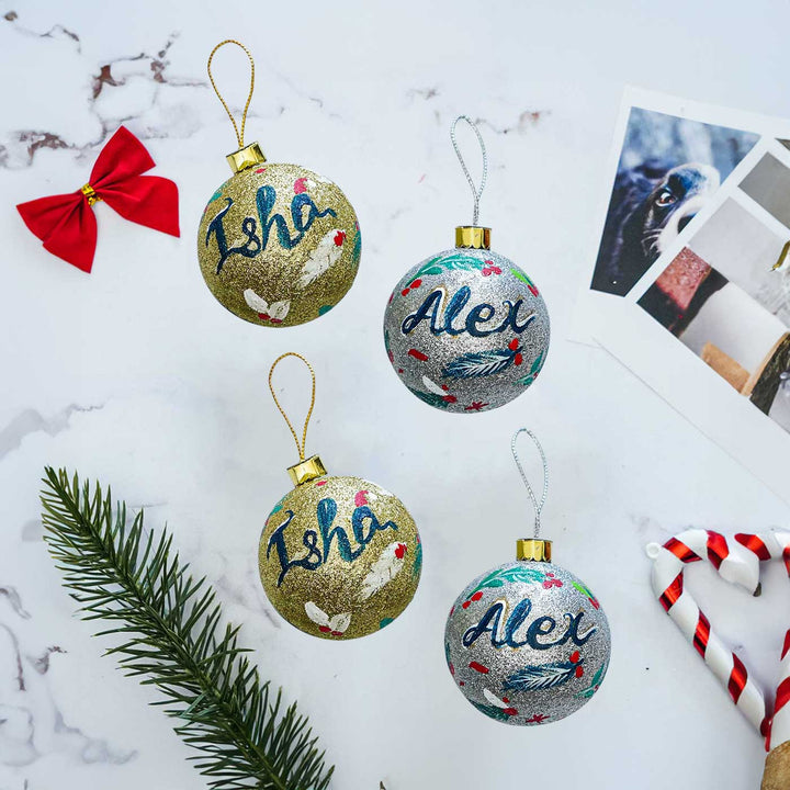 Personalized Sparkle Large  Ball Ornaments For Christmas Tree Decoration | Set Of 4