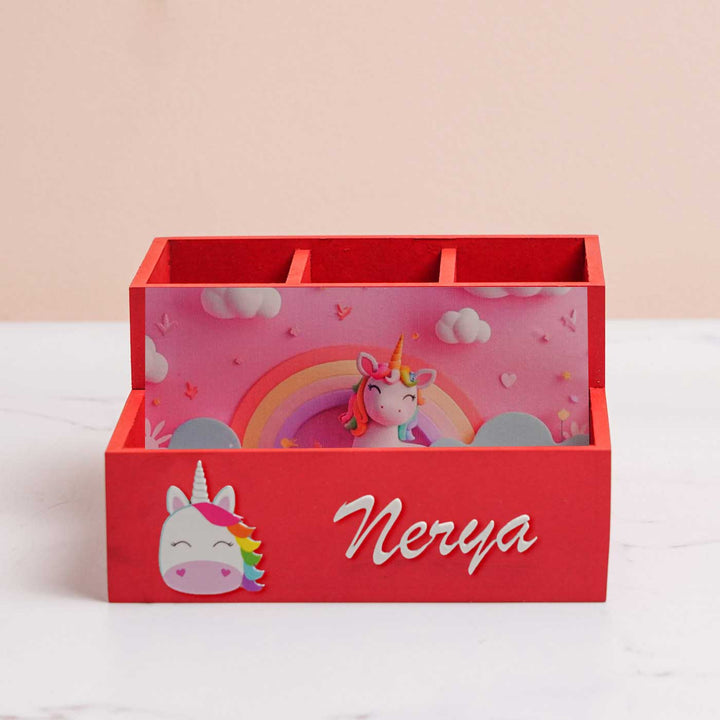 Personalized Unicorn Theme Mdf Wood Stationery Organizer For Kids