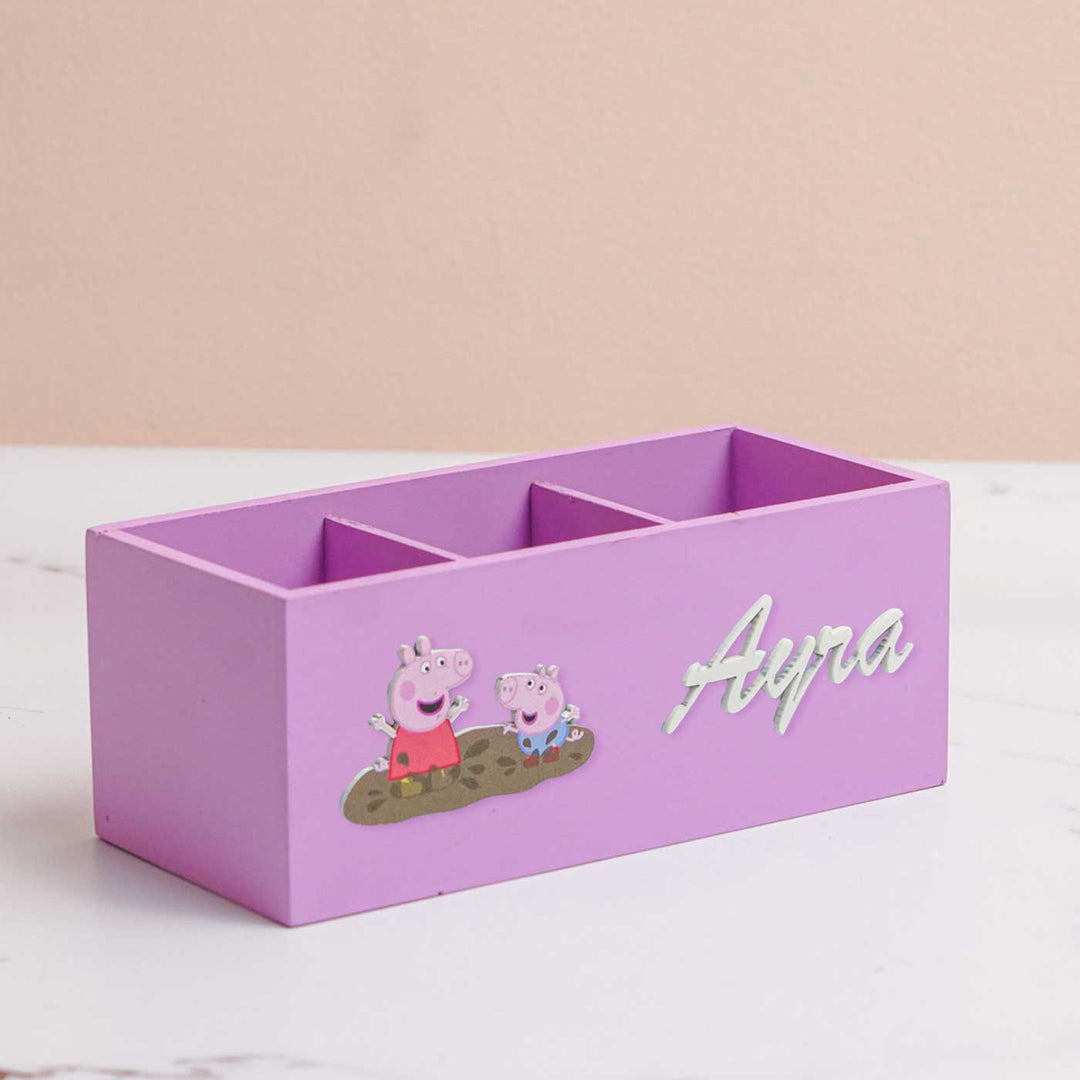 Personalized Peppa Pig Theme Mdf Wood Stationery Organizer For Kids