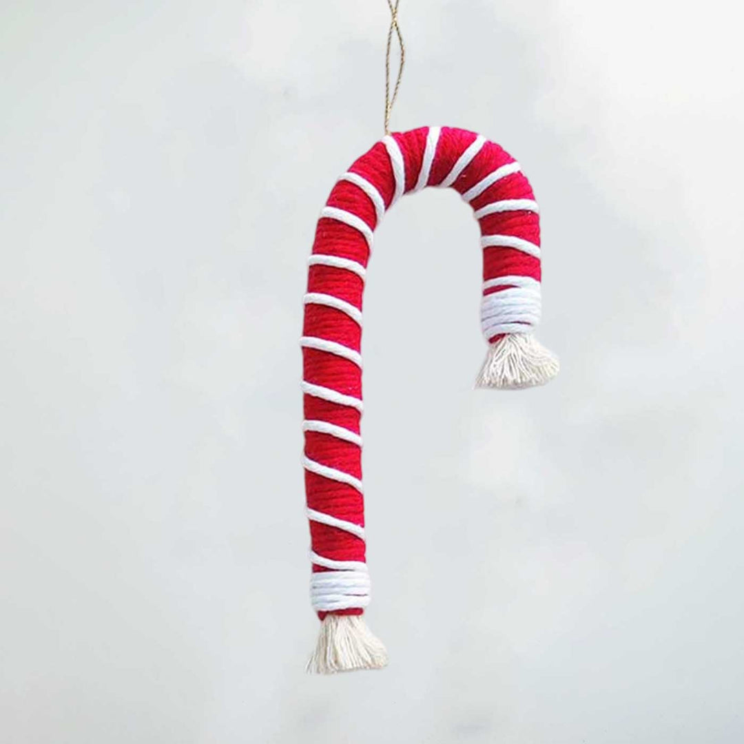 Handmade Candy Cane Macrame Cotton Ornament For Christmas Tree Decoration