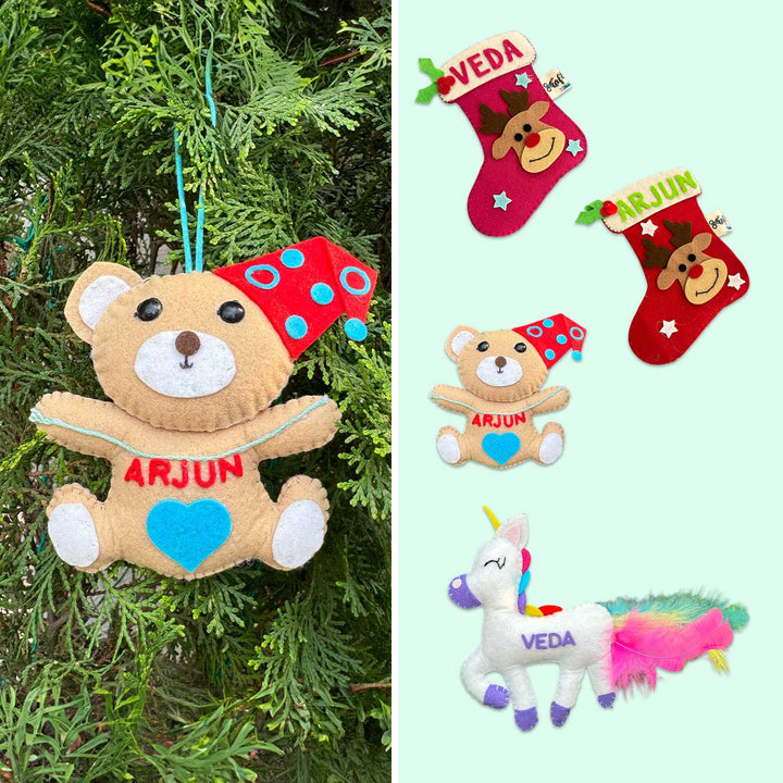 Personalized Assorted Kids Felt Ornament For Christmas Tree Decoration | Set Of 4