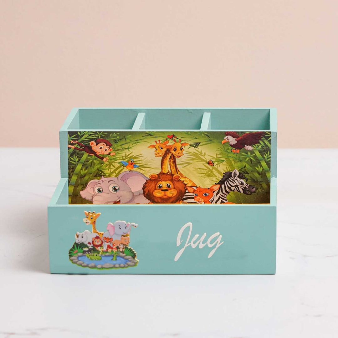 Personalized Jungle Theme Mdf Wood Stationery Organizer For Kids