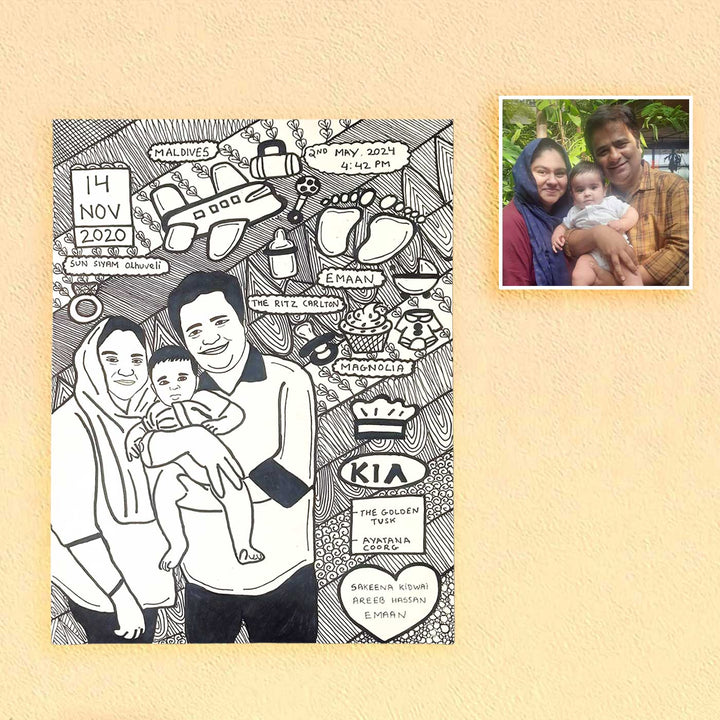 Photo Personalized Doodle Art Family Black & White Decorative Plaque