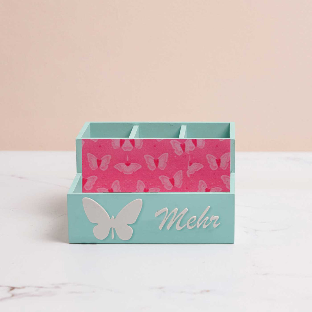 Personalized Butterfly Theme Mdf Wood Stationery Organizer For Kids