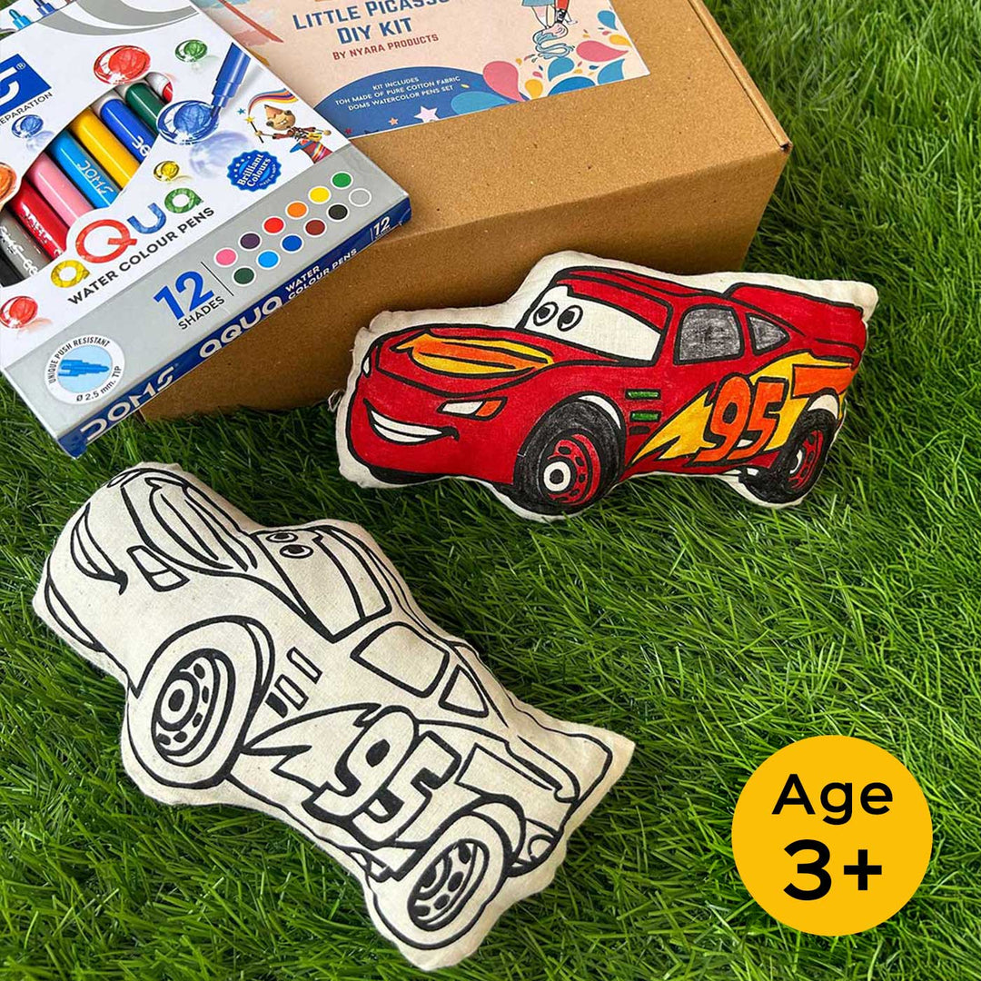 Color Your Own Car Theme Cushion DIY Kit With Fabric Markers For Kids