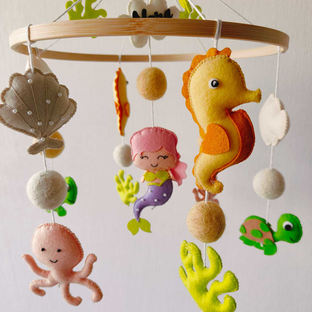 Personalized Handmade Mystical Ocean Friends Felt Cot Mobile For Newborns