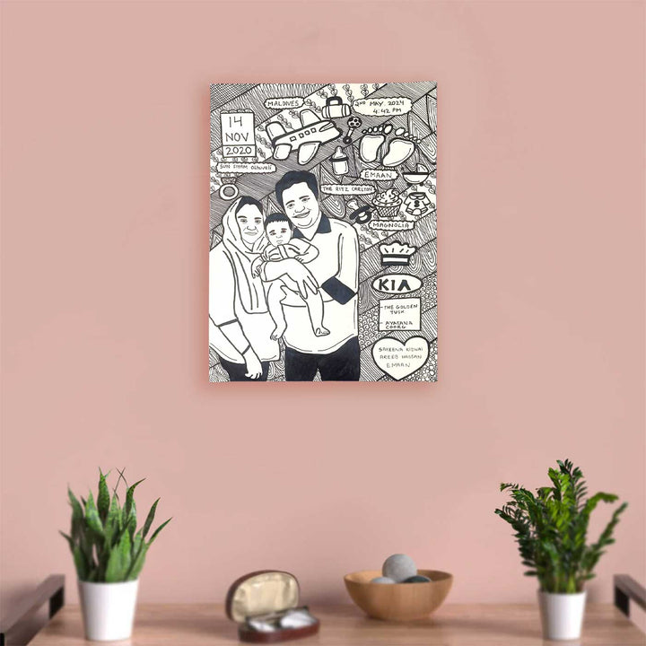 Photo Personalized Doodle Art Family Black & White Decorative Plaque