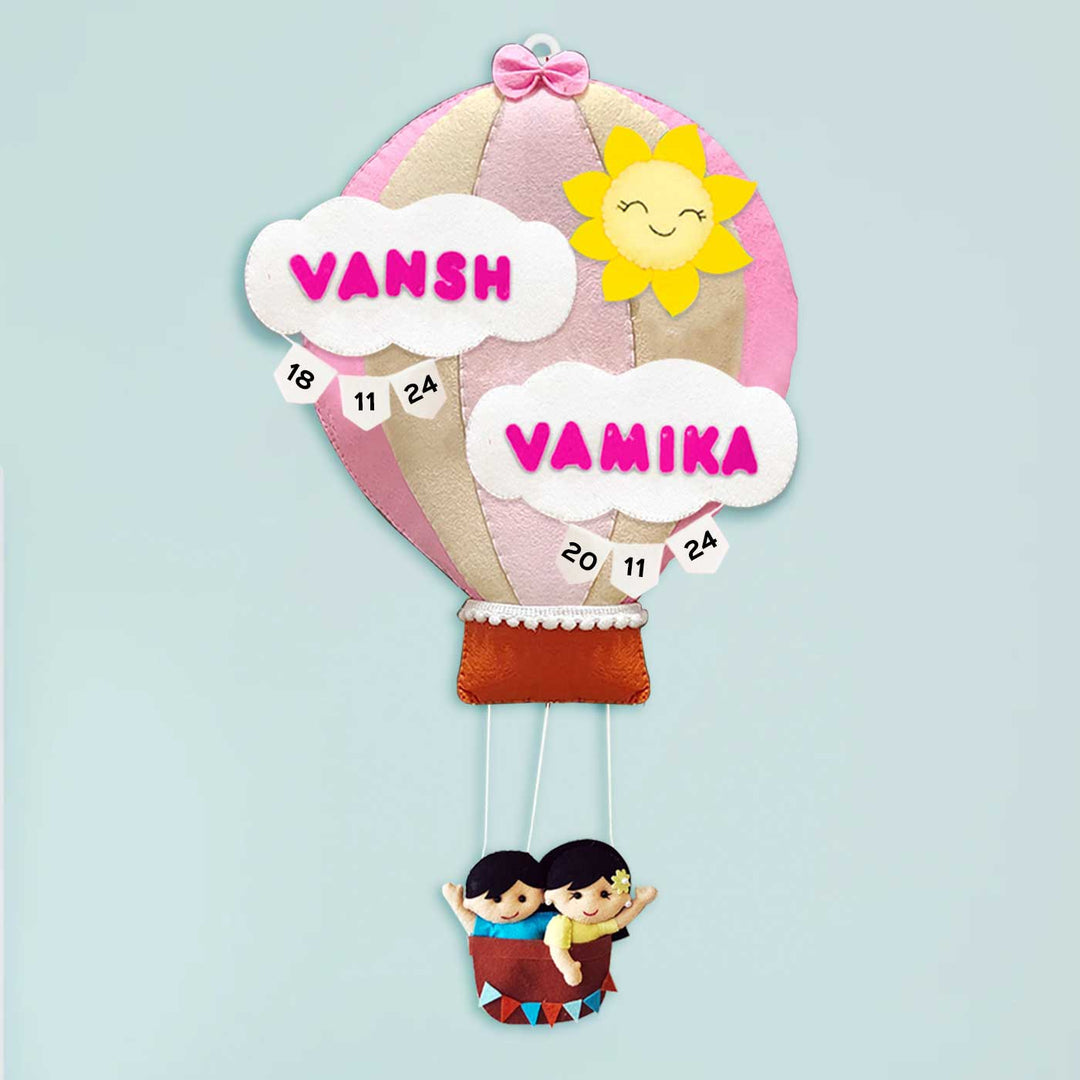 Hand-stitched Hot Air Balloon Felt Kids Nameplate