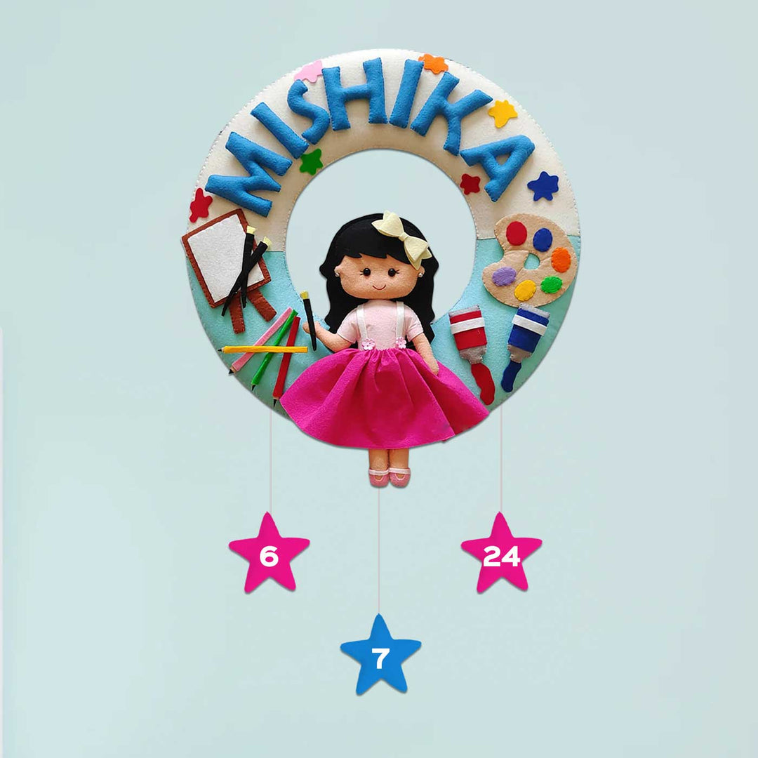 Hand-stitched Artistic Theme Felt Wall Nameplate For Kids