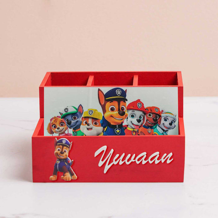 Personalized Paw Petrol Theme Mdf Wood Stationery Organizer For Kids