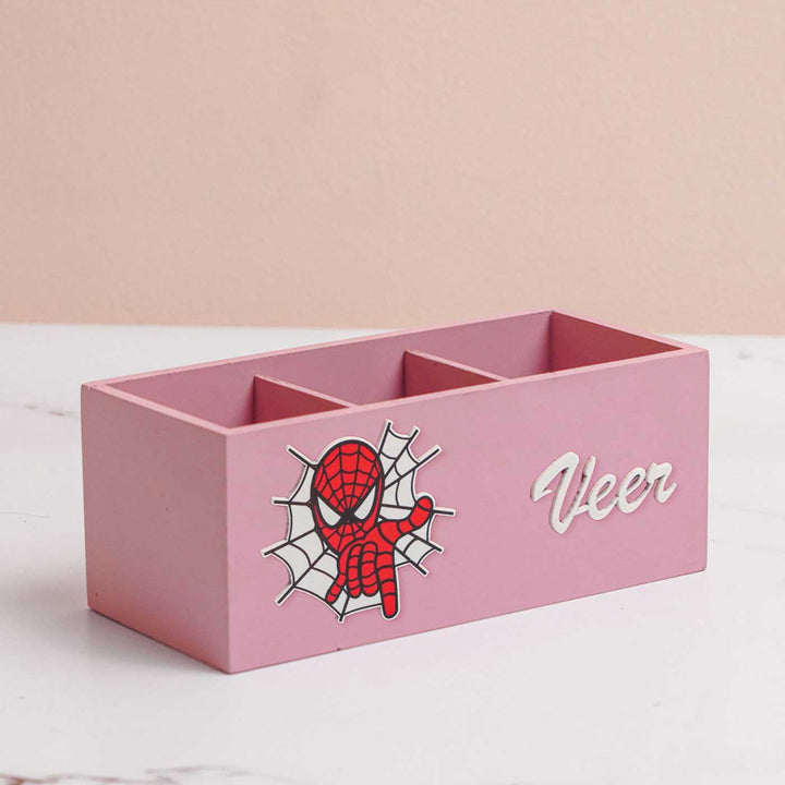 Personalized Spiderman Theme Mdf Wood Stationery Organizer For Kids