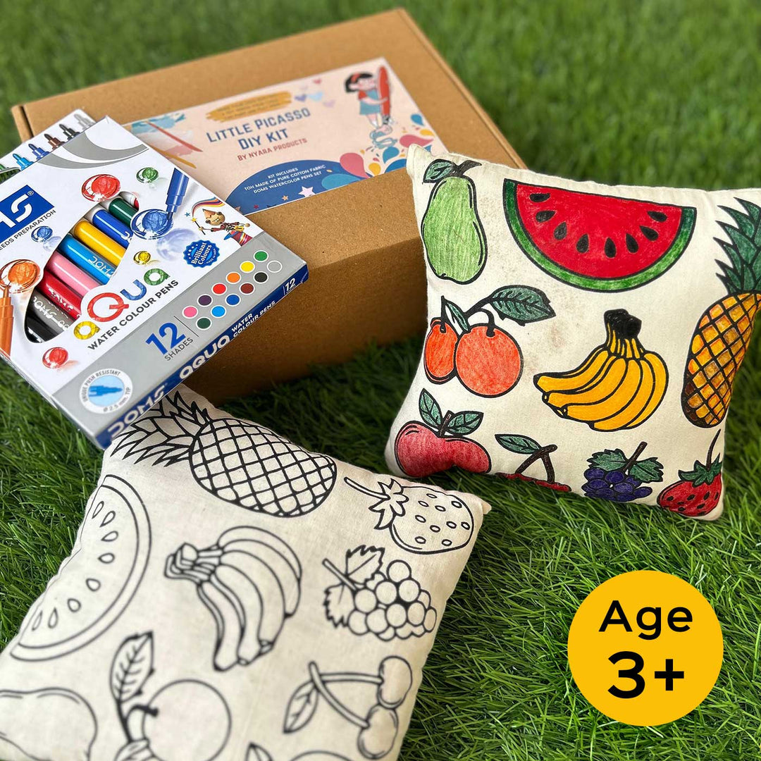 Color Your Own Fruits Theme Cushion DIY Kit With Fabric Markers For Kids