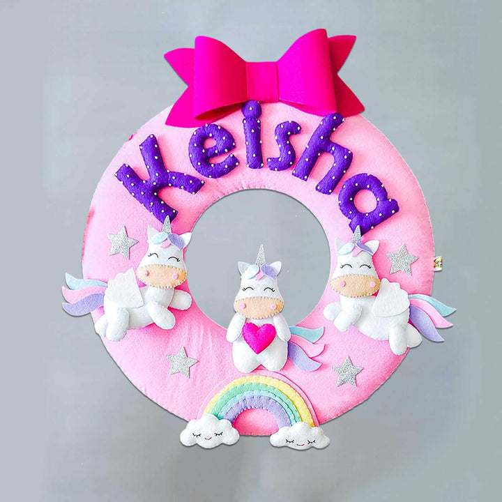 Hand-stitched Unicorn Themed Felt Nameplate For Girls