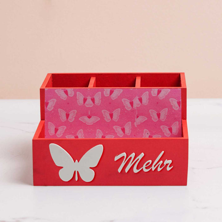 Personalized Butterfly Theme Mdf Wood Stationery Organizer For Kids