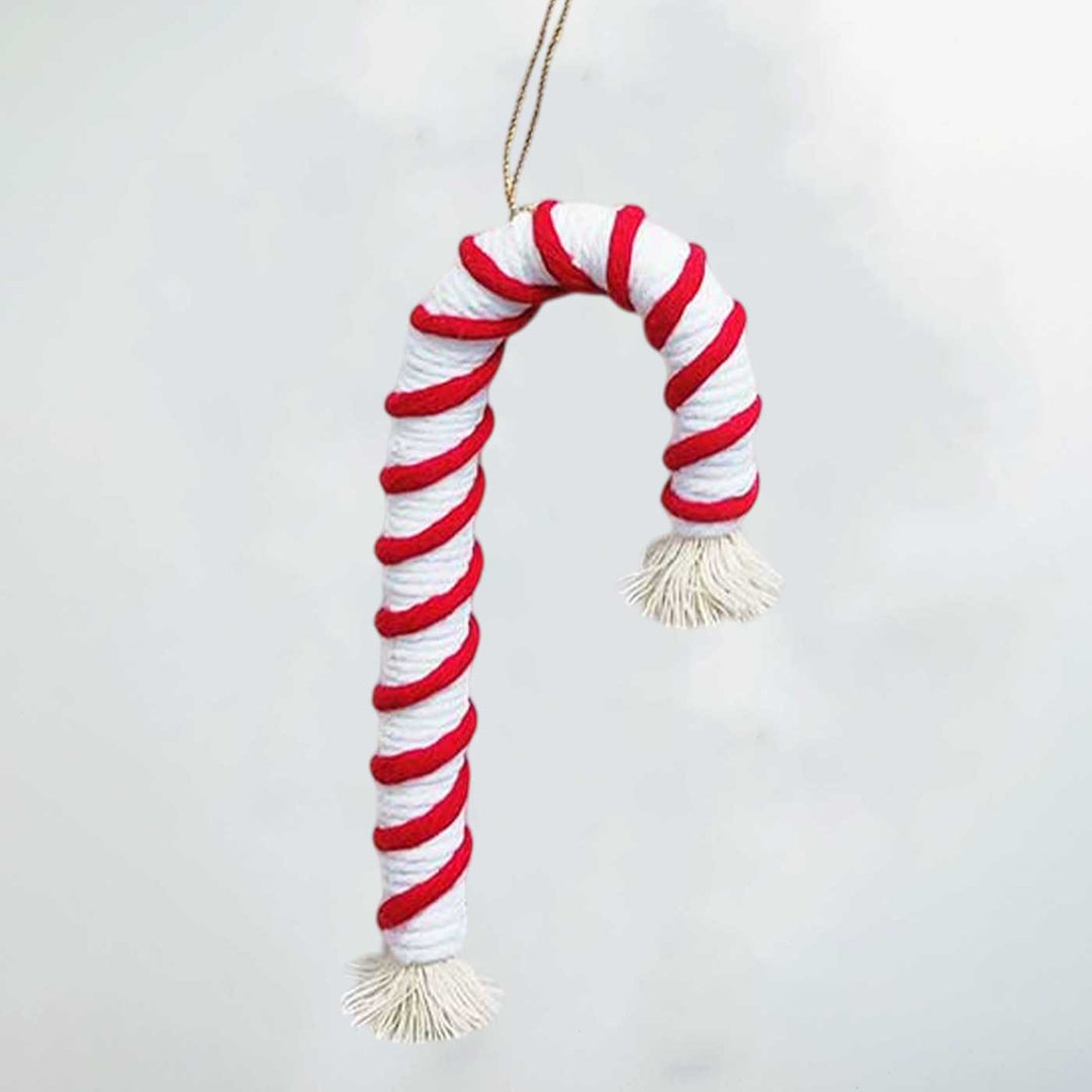 Handmade Candy Cane Macrame Cotton Ornament For Christmas Tree Decoration