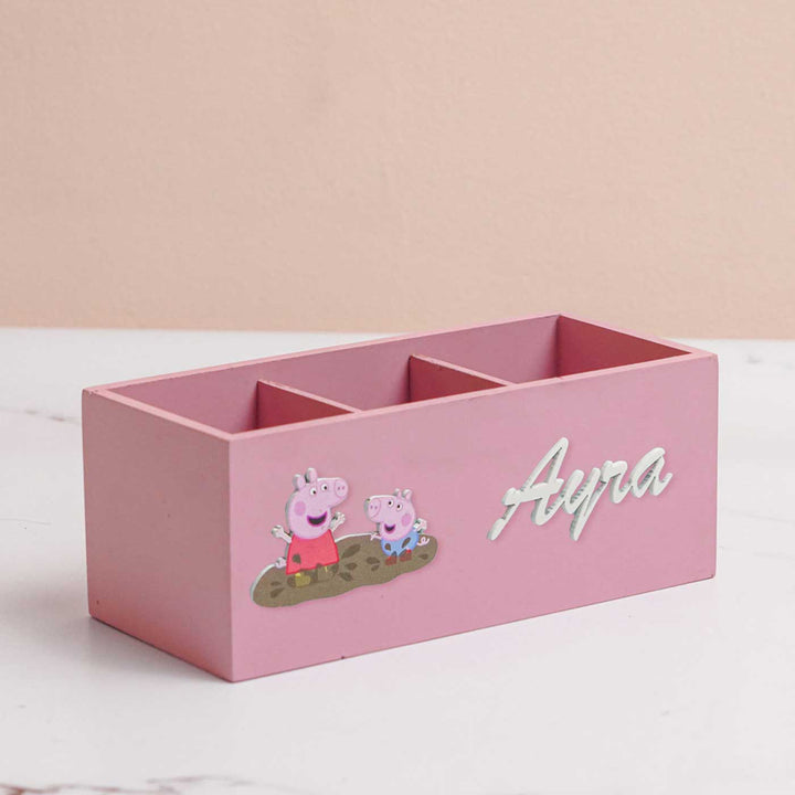 Personalized Peppa Pig Theme Mdf Wood Stationery Organizer For Kids