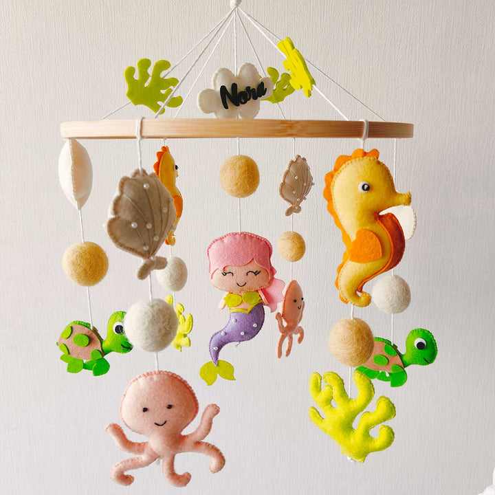 Personalized Handmade Mystical Ocean Friends Felt Cot Mobile For Newborns