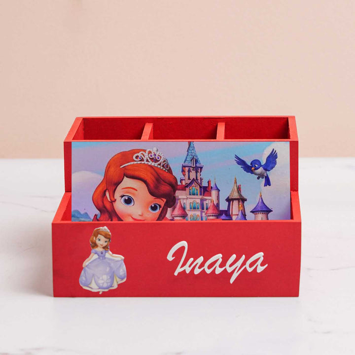 Personalized Princess Theme Mdf Wood Stationery Organizer For Kids