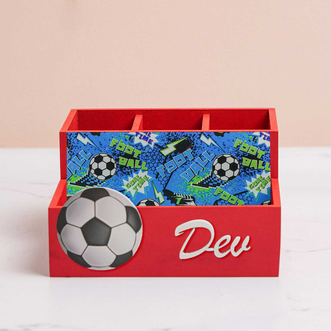 Personalized Football Theme Mdf Wood Stationery Organizer For Kids