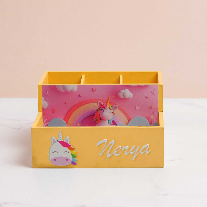 Personalized Unicorn Theme Mdf Wood Stationery Organizer For Kids