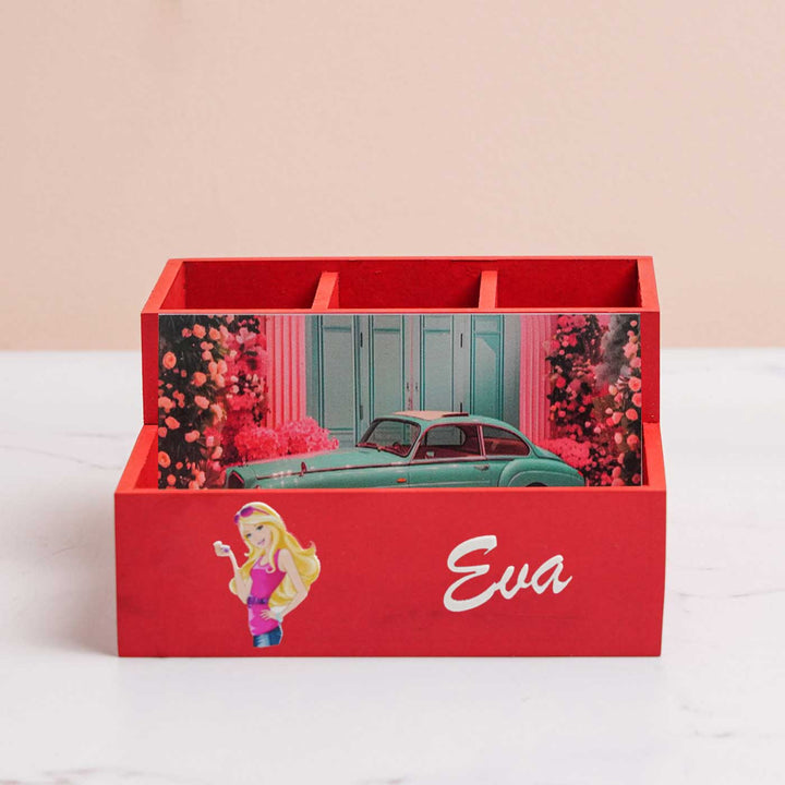 Personalized Barbie Theme Mdf Wood Stationery Organizer For Kids