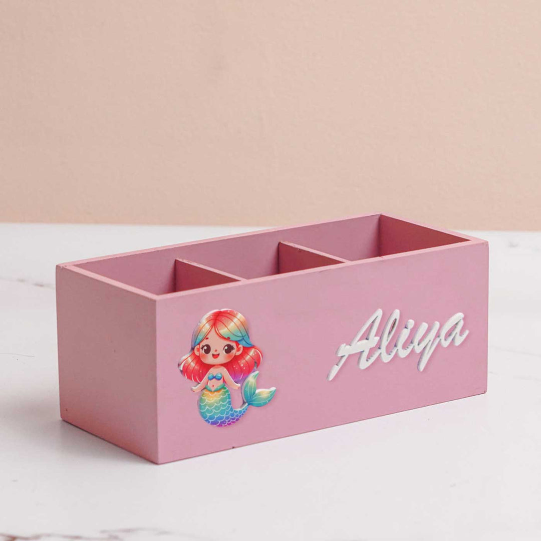 Personalized Mermaid Theme Mdf Wood Stationery Organizer For Kids