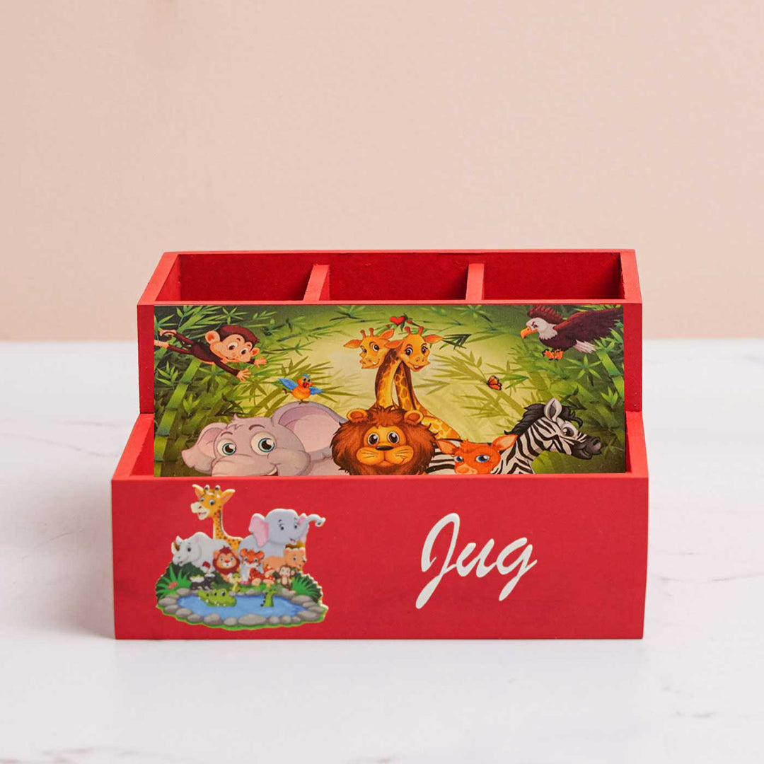 Personalized Jungle Theme Mdf Wood Stationery Organizer For Kids