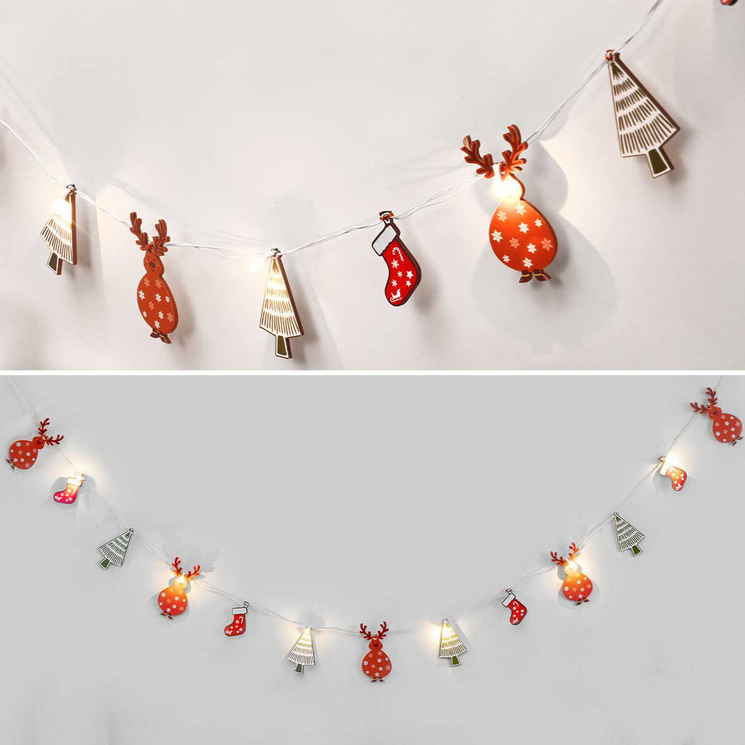 Decorative Pine Wood Reindeer & Christmas Tree Fairy Light