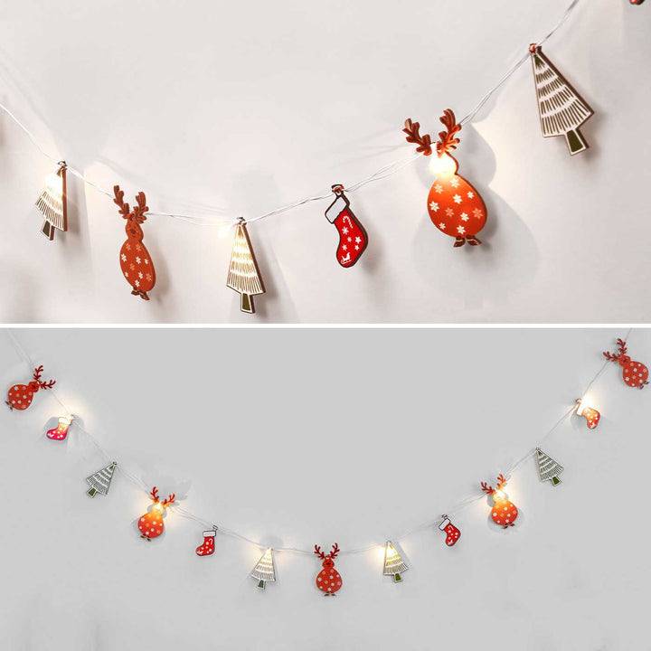 Decorative Pine Wood Reindeer & Christmas Tree Fairy Light