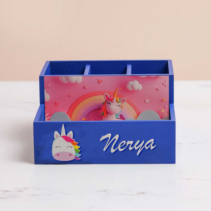 Personalized Unicorn Theme Mdf Wood Stationery Organizer For Kids