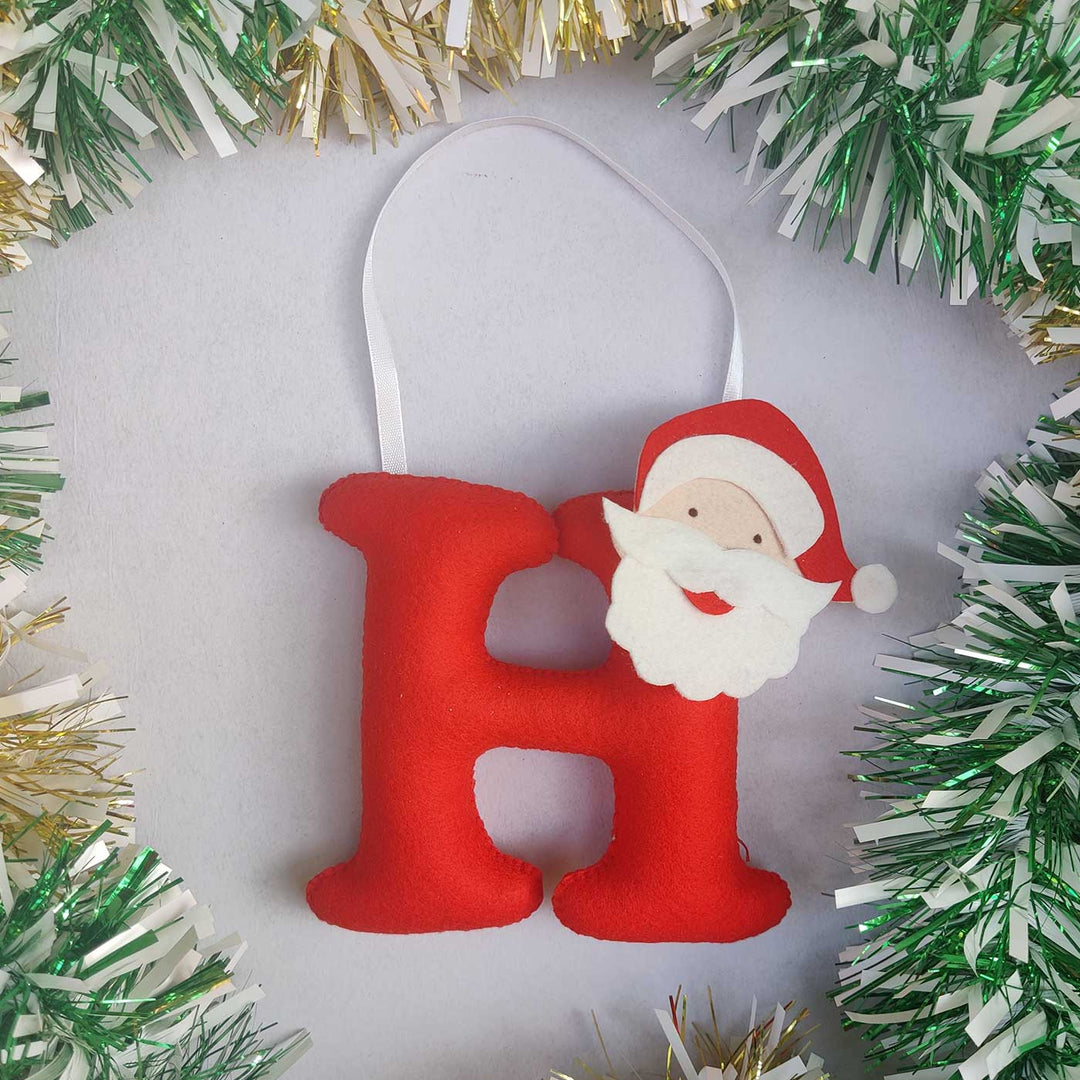 Personalized Santa & Reindeer Initial Felt Ornaments For Christmas Tree Decoration | Set Of 2