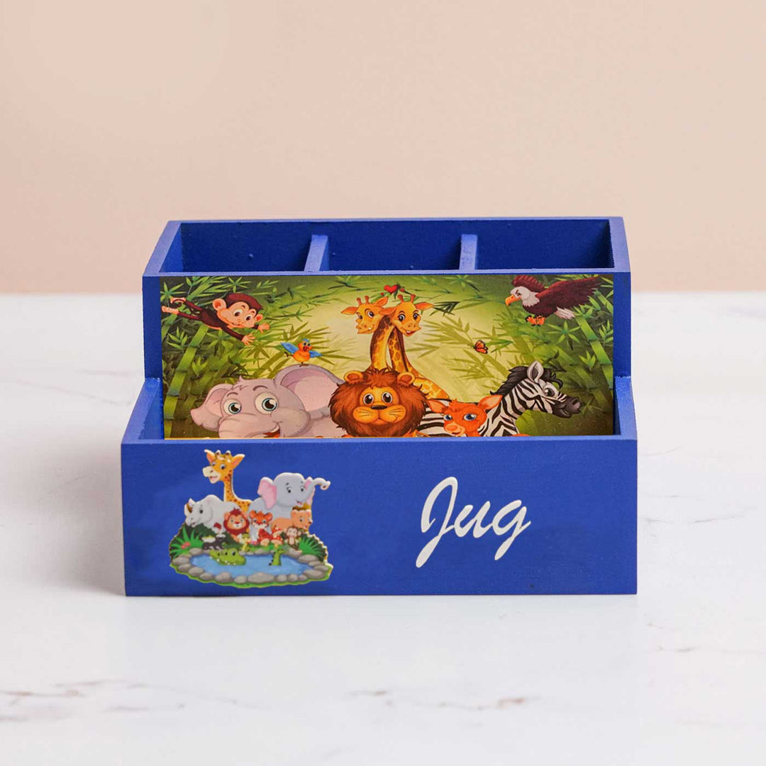 Personalized Jungle Theme Mdf Wood Stationery Organizer For Kids