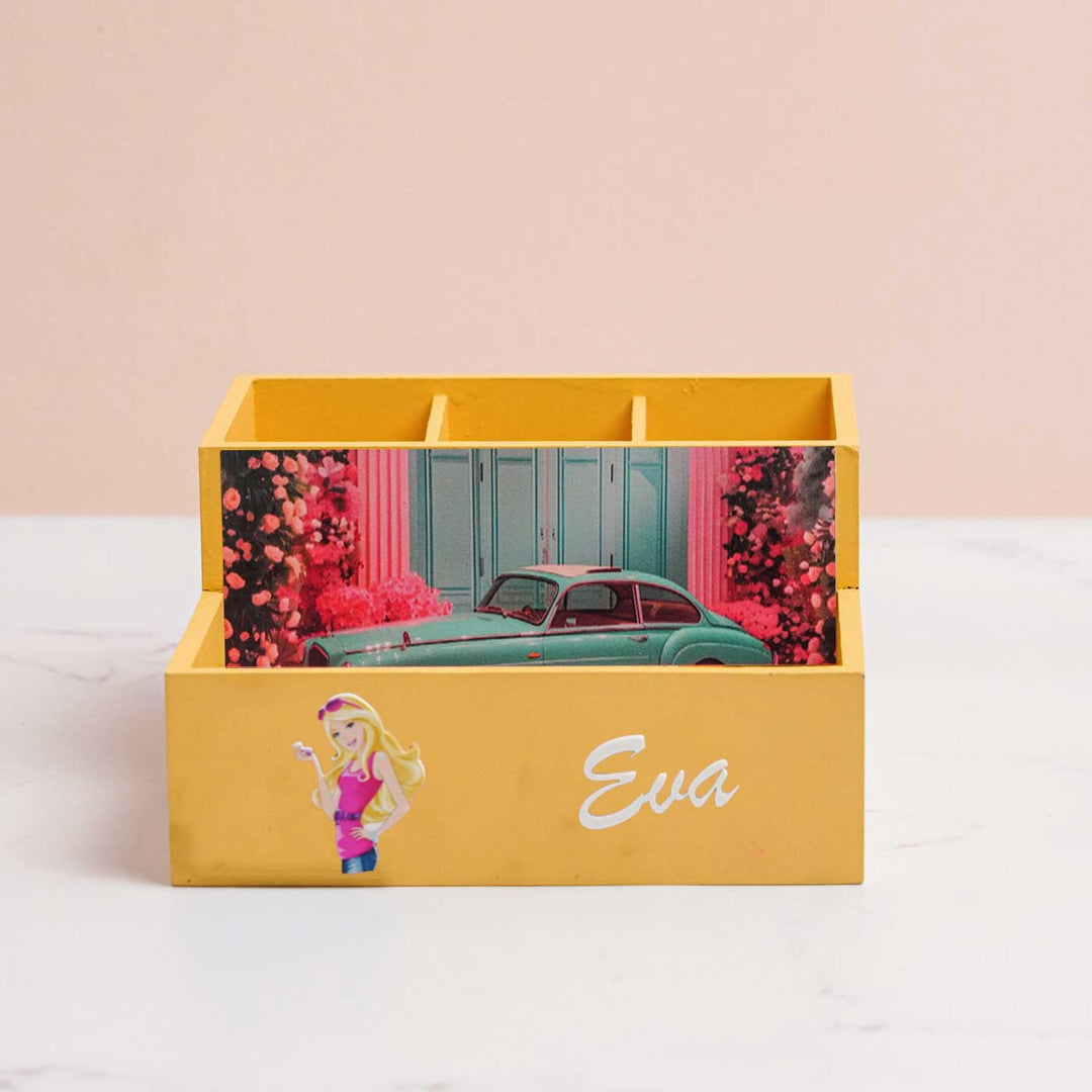 Personalized Barbie Theme Mdf Wood Stationery Organizer For Kids