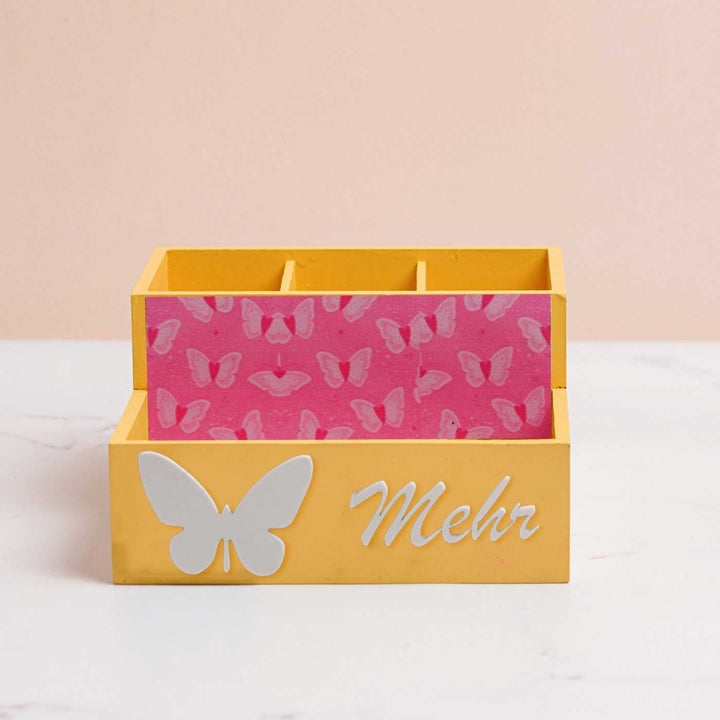 Personalized Butterfly Theme Mdf Wood Stationery Organizer For Kids