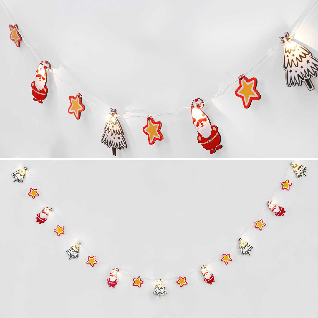 Decorative Pine Wood Santa & Christmas Tree Fairy Light