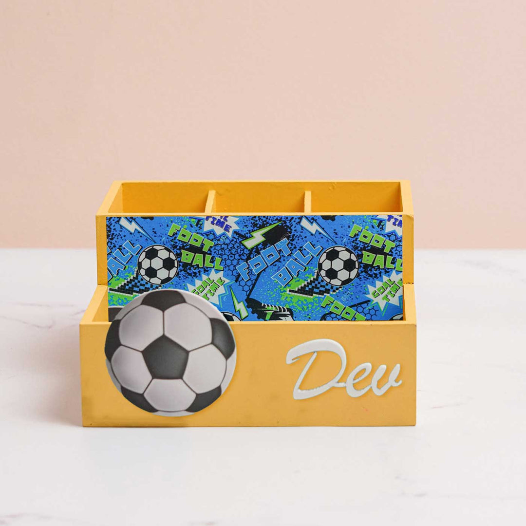 Personalized Football Theme Mdf Wood Stationery Organizer For Kids