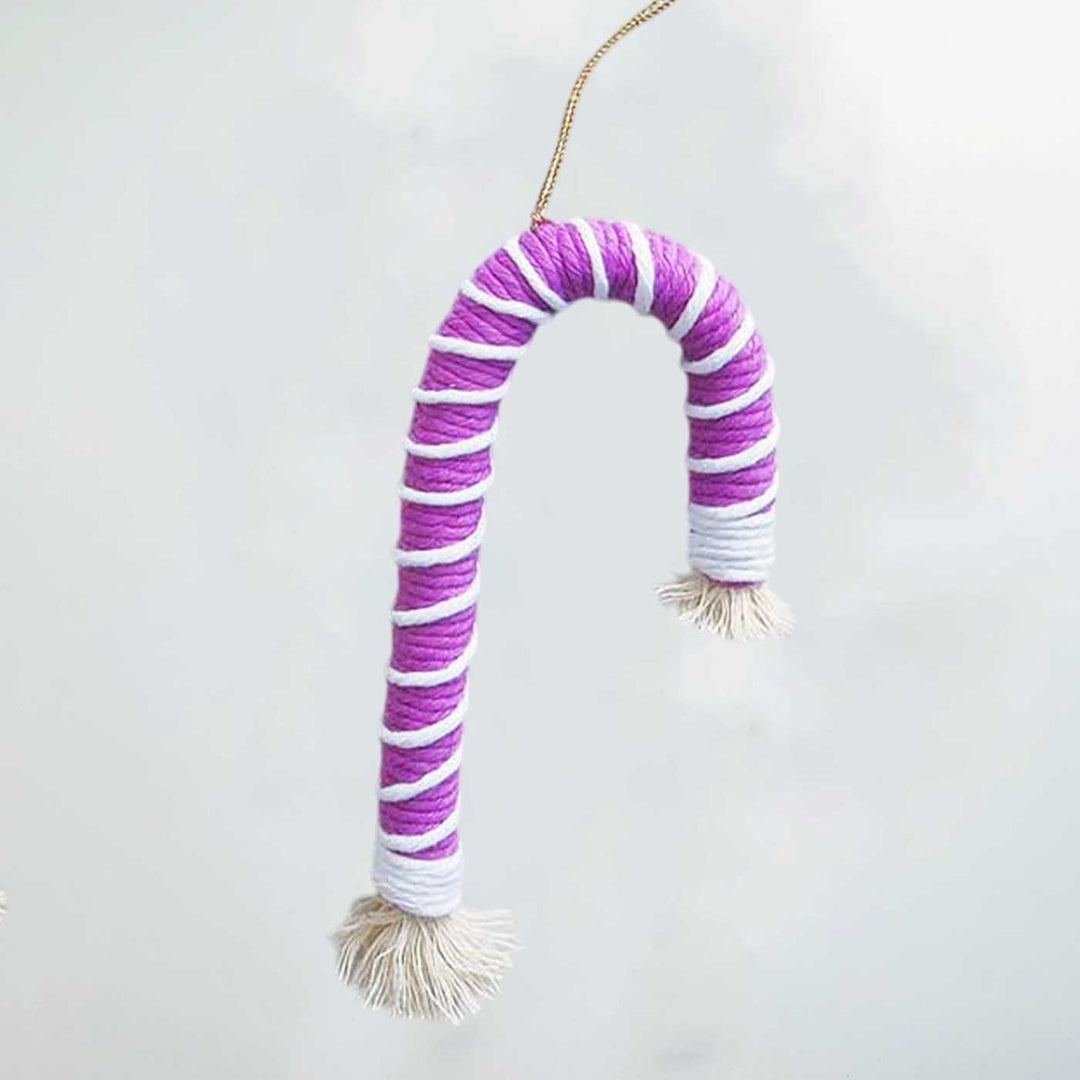 Handmade Candy Cane Macrame Cotton Ornament For Christmas Tree Decoration