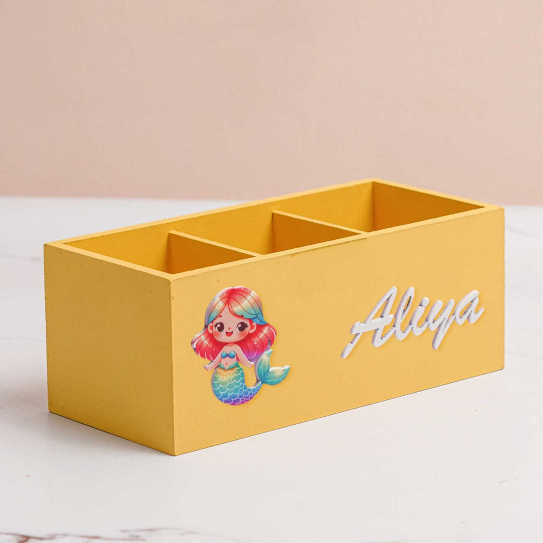 Personalized Mermaid Theme Mdf Wood Stationery Organizer For Kids