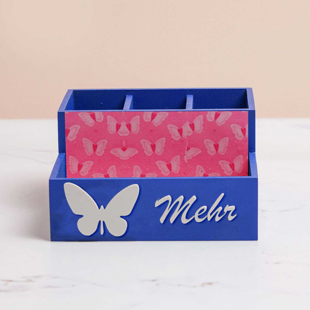 Personalized Butterfly Theme Mdf Wood Stationery Organizer For Kids