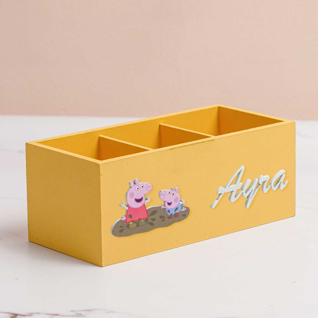 Personalized Peppa Pig Theme Mdf Wood Stationery Organizer For Kids