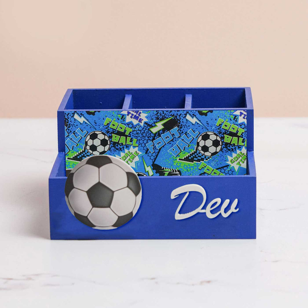 Personalized Football Theme Mdf Wood Stationery Organizer For Kids