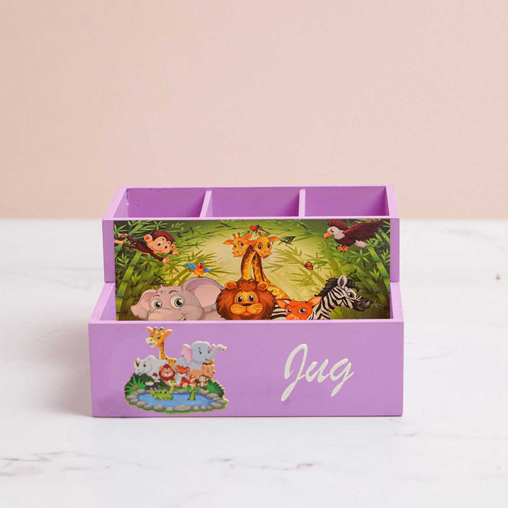 Personalized Jungle Theme Mdf Wood Stationery Organizer For Kids