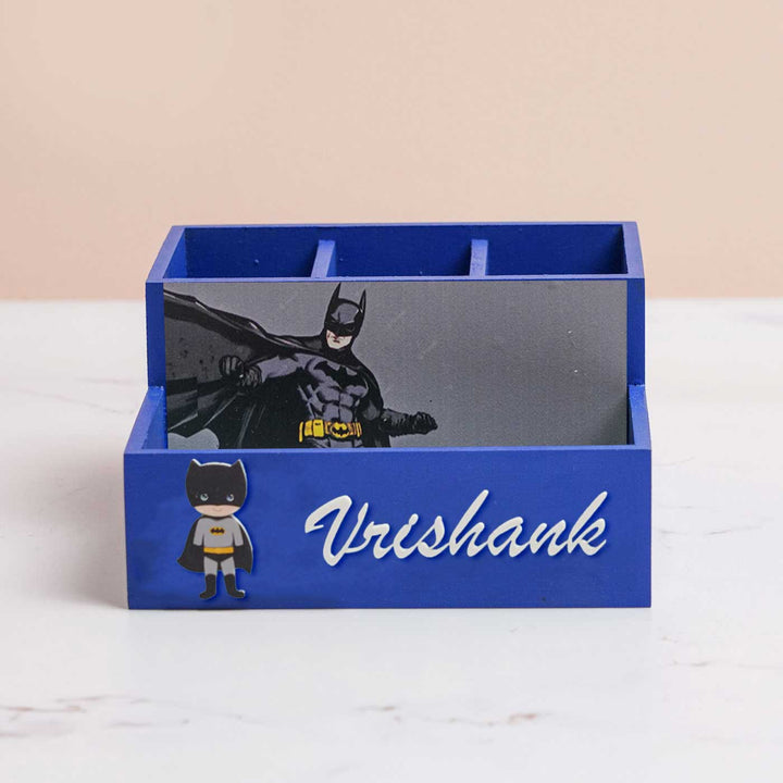 Personalized Batman Theme Mdf Wood Stationery Organizer For Kids