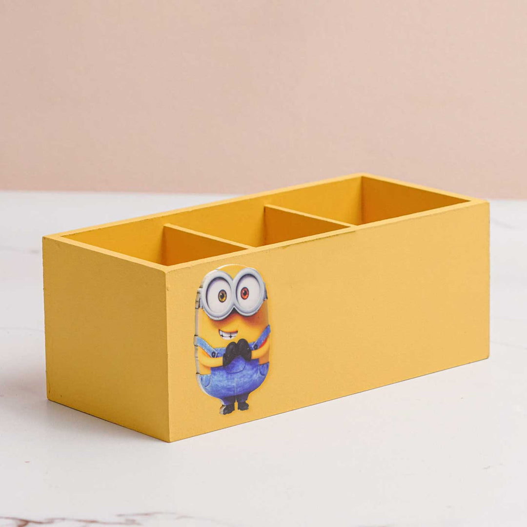 Personalized Minion Theme Mdf Wood Stationery Organizer For Kids