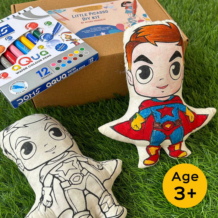 Color Your Own Superhero Theme Cushion DIY Kit With Fabric Markers For Kids