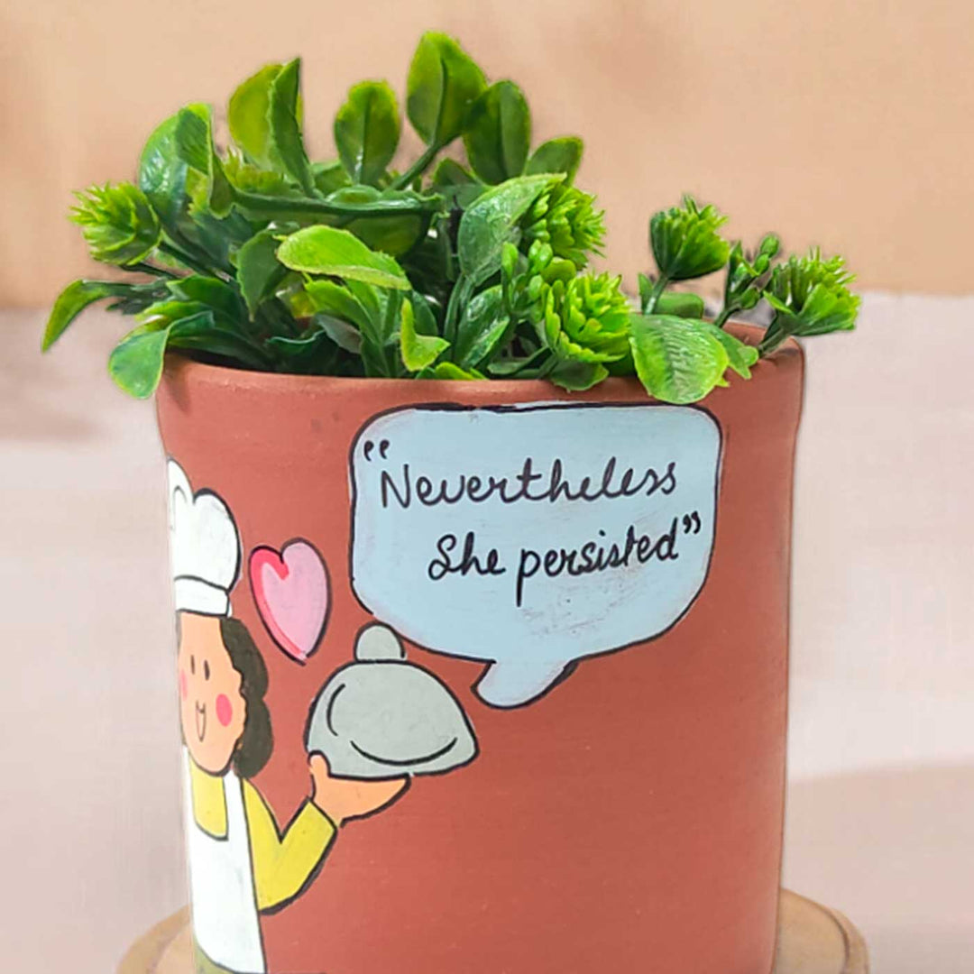 Handpainted Personalized Clay Planter With Chef Avatar Illustrations And Quote