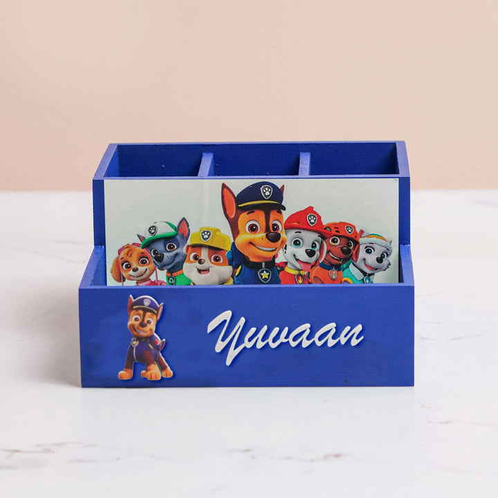 Personalized Paw Petrol Theme Mdf Wood Stationery Organizer For Kids