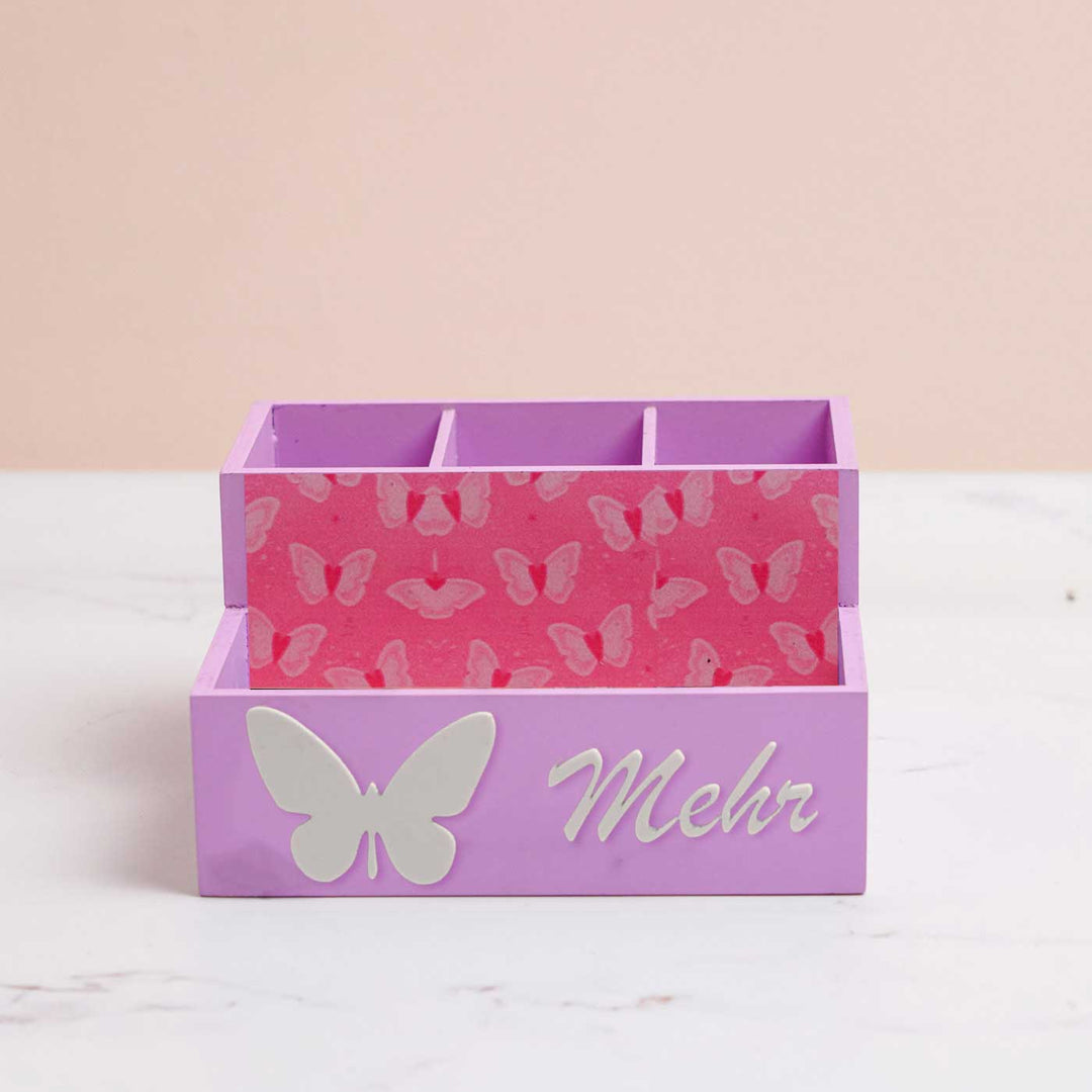 Personalized Butterfly Theme Mdf Wood Stationery Organizer For Kids