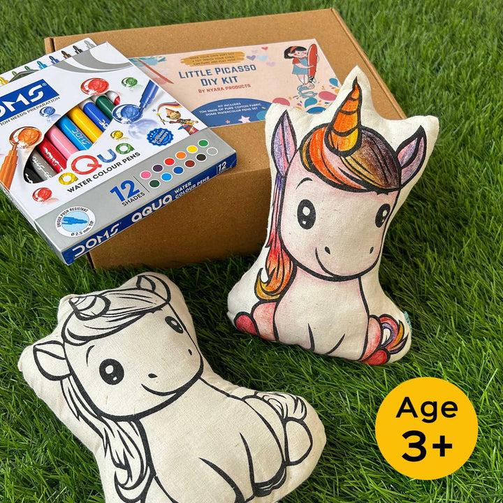 Color Your Own Unicorn Theme Cushion DIY Kit With Fabric Markers For Kids