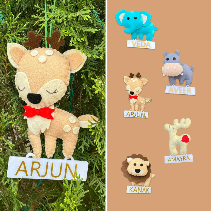 Personalized Assorted Animal Theme Kids Felt Ornaments | Set Of 5